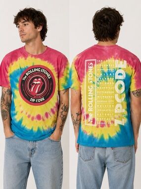 Rolling Stones 2015 ZIP CODE Tour Tie Dye Shirt Retro Rock Band Concert Tee L